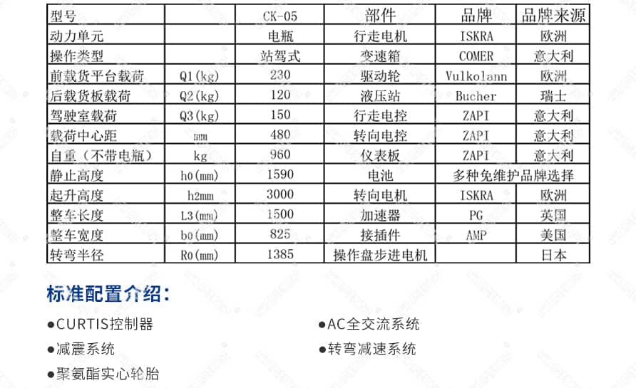 全电动拣选车(迷你型 )产品参数