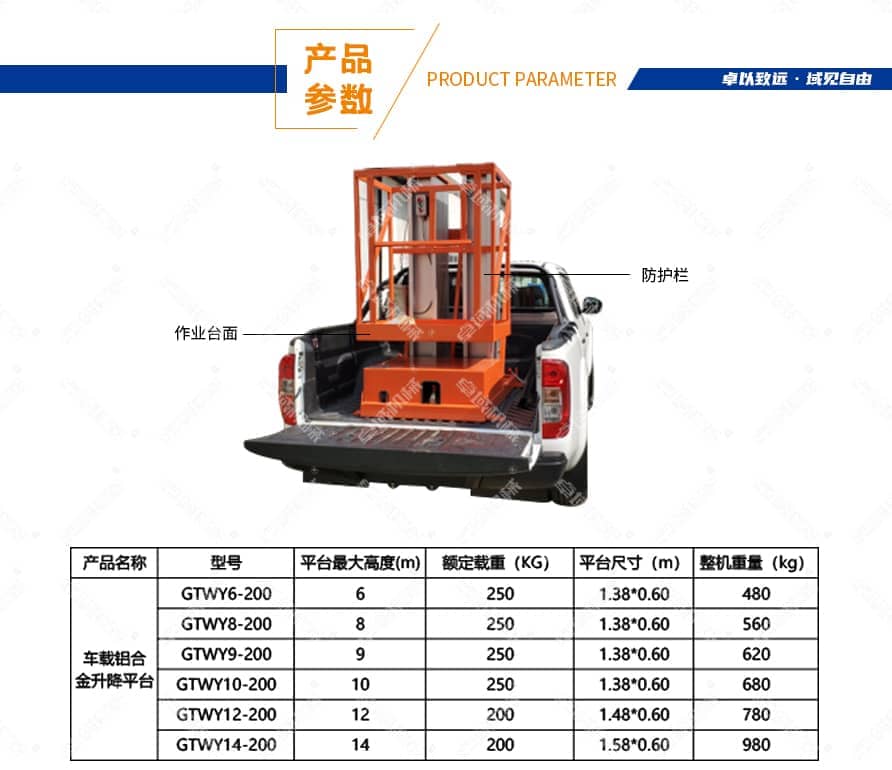 车载铝合金液压升降平台产品参数