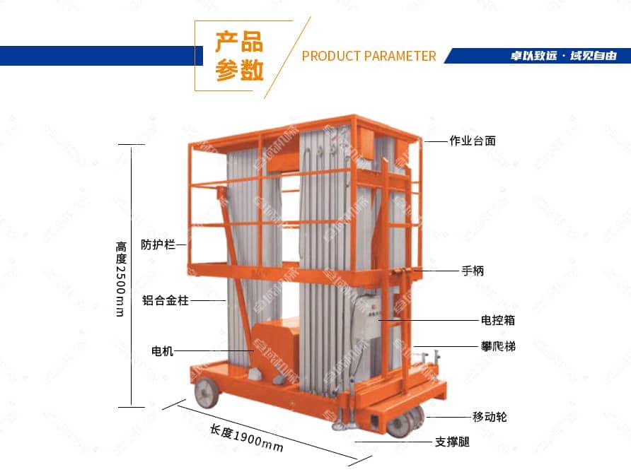 三桅柱铝合金液压升降平台产品参数